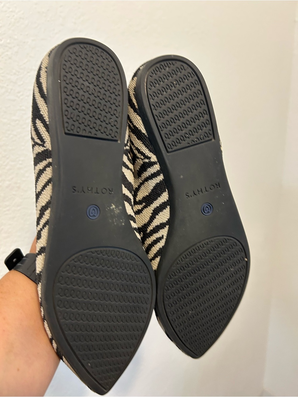 Rothy's Black & Cream Zebra Pointed-Toe Knit Flats - Picture 9 of 9